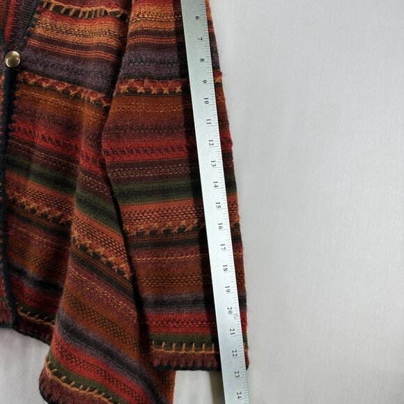 Sweater Womens Size M Southwestern Striped Cardigan One Button Asymmetric Brown - Picture 10 of 11